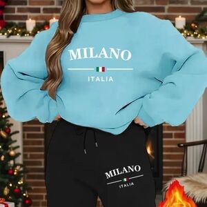 Milano Italia Light Blue Sweatshirt & Black Pants Set - Milano